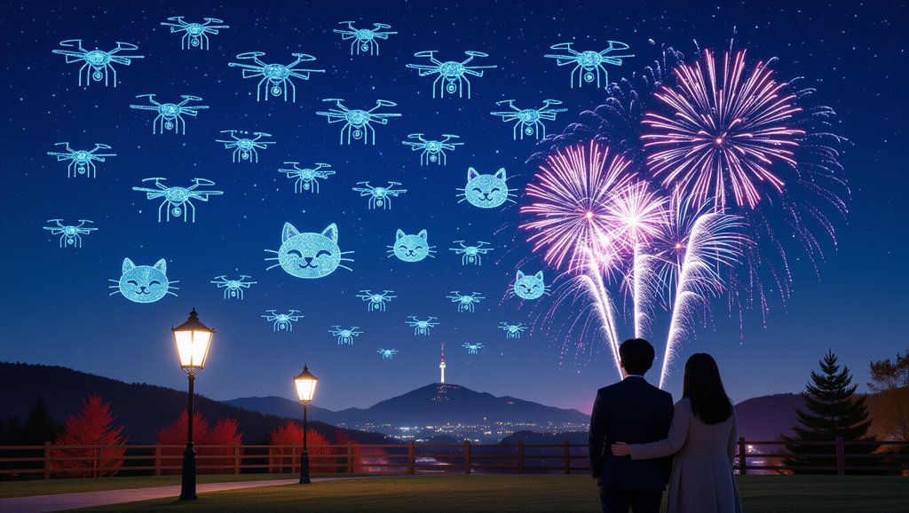 고양호수예술축제 2025: 드론쇼, 불꽃놀이부터 방문 꿀팁까지 3 ✨ 밤하늘의 절정: 드론쇼 & 불꽃놀이